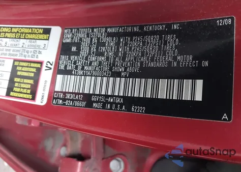 2009 Toyota Venza Base V6 z USA, uszkodzony, nr VIN 4T3BK11A79U003423